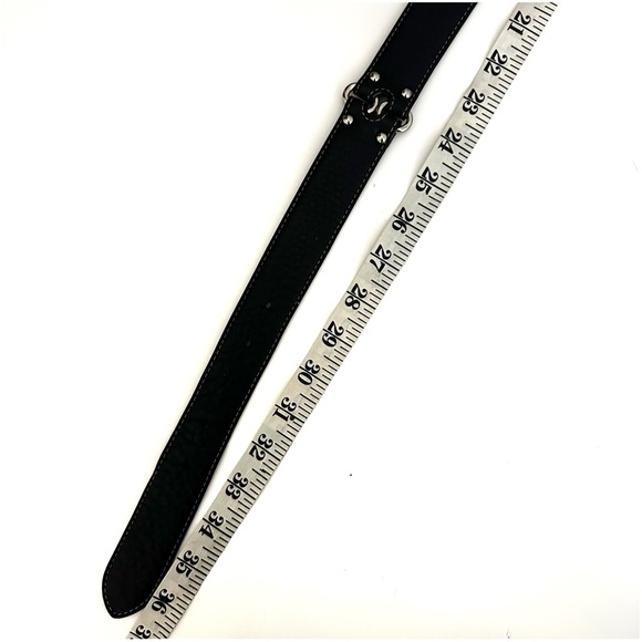 Cole Haan Black Belt Double Ring Pebbled Leather Silver Tone Hardware Belt - Picture 6 of 8